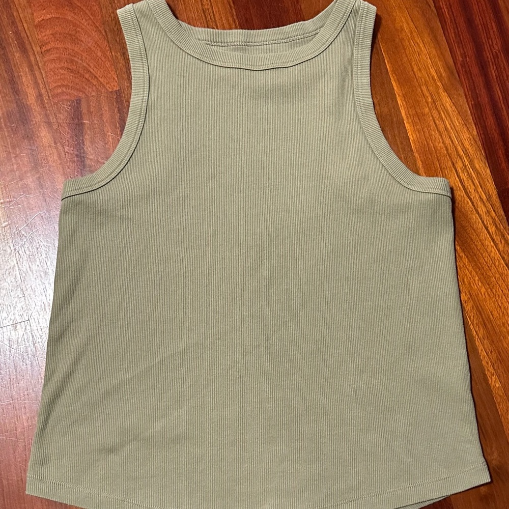 XXL green ribbed tank top - layering tank tops by SO - crew neck high neck